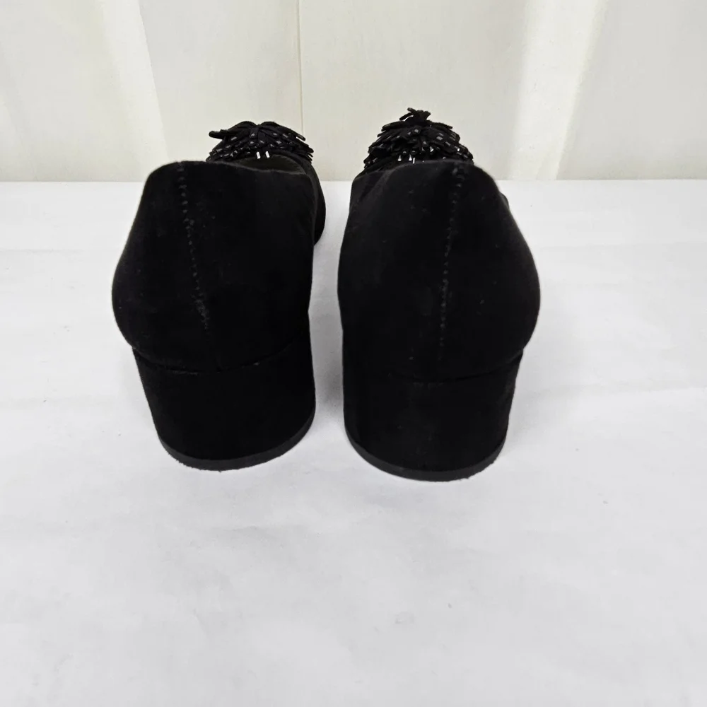 Anne Klein Holly Black Fringe Toe Block Heels Size 7.5 - Picture 6 of 10